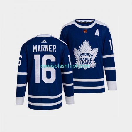 Camiseta Toronto Maple Leafs Mitch Marner 16 Adidas 2022 Reverse Retro Azul Authentic - Homem
